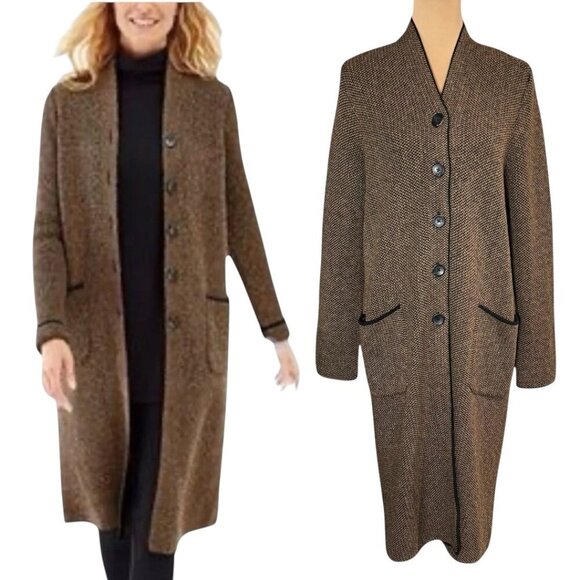 NWOT J.Jill Haley Topper Coat Cardigan Sz.M Brown Textured Knit Duster Fall - Picture 1 of 14